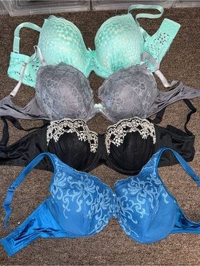 Lace Demi Bra Set — Aqua, Gray, Black & Blue